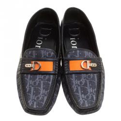 Dior Blue/Black Monogram Fabric and Leather Loafers Size 40