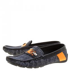 Dior Blue/Black Monogram Fabric and Leather Loafers Size 40