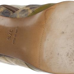 مملوكة مسبقًا Dior Green Ostrich Leopard Print Lace-Up Knee Boots Size 37.5