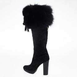 مملوكة مسبقًا Dior Black Suede Cannage Fur Detail Knee Length Boots Size 37