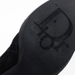 مملوكة مسبقًا Dior Black Suede Cannage Fur Detail Knee Length Boots Size 37