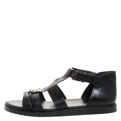 Dior Black Leather Open Toe Gladiator Flat Sandals Size 42.5