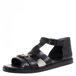 Dior Black Leather Open Toe Gladiator Flat Sandals Size 42.5
