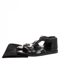 Dior Black Leather Open Toe Gladiator Flat Sandals Size 42.5