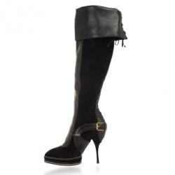 Pre Owned Christian Dior Black Suede & Leather Lace Up Intrigante Over The Knee Boots Size 38