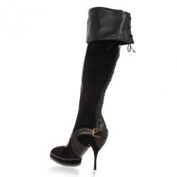 Pre Owned Christian Dior Black Suede & Leather Lace Up Intrigante Over The Knee Boots Size 38