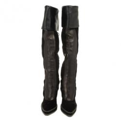 Pre Owned Christian Dior Black Suede & Leather Lace Up Intrigante Over The Knee Boots Size 38