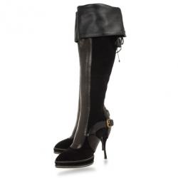 Pre Owned Christian Dior Black Suede & Leather Lace Up Intrigante Over The Knee Boots Size 38
