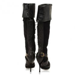 Pre Owned Christian Dior Black Suede & Leather Lace Up Intrigante Over The Knee Boots Size 38