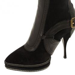 Pre Owned Christian Dior Black Suede & Leather Lace Up Intrigante Over The Knee Boots Size 38