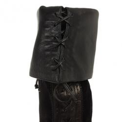 Pre Owned Christian Dior Black Suede & Leather Lace Up Intrigante Over The Knee Boots Size 38