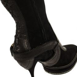 Pre Owned Christian Dior Black Suede & Leather Lace Up Intrigante Over The Knee Boots Size 38