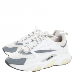 Pre Owned Dior Homme White/Grey Leather And Mesh B22 Sneakers Size 43