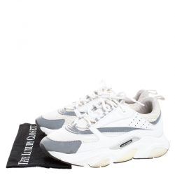 Pre Owned Dior Homme White/Grey Leather And Mesh B22 Sneakers Size 43