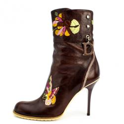 مملوكة مسبقًا Christian Dior Brown Leather Embroidered Ankle Boots Size 40