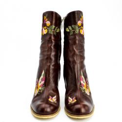 مملوكة مسبقًا Christian Dior Brown Leather Embroidered Ankle Boots Size 40