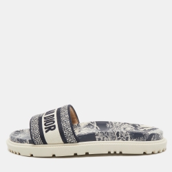 Dior Blue Embroided Canvas Dway Flat Slides Size 41