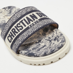 Dior Blue Embroided Canvas Dway Flat Slides Size 41