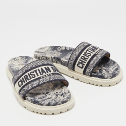 Dior Blue Embroided Canvas Dway Flat Slides Size 41