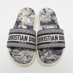 Dior Blue Embroided Canvas Dway Flat Slides Size 41