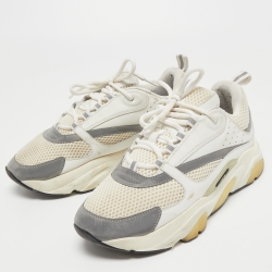 Dior White/Grey Mesh and Leather B22 Sneakers Size 43.5
