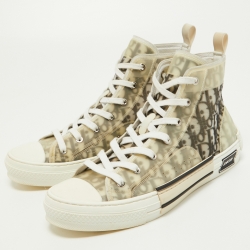 Dior White/Grey Mesh and Oblique Canvas B23 High Top Sneakers Size 44