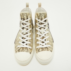 Dior White/Grey Mesh and Oblique Canvas B23 High Top Sneakers Size 44