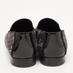 Christian Dior Black/Grey Embroidered Fabric and Patent Leather Smoking Slippers Size 41