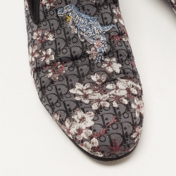 Christian Dior Black/Grey Embroidered Fabric and Patent Leather Smoking Slippers Size 41
