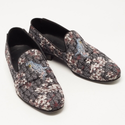 Christian Dior Black/Grey Embroidered Fabric and Patent Leather Smoking Slippers Size 41