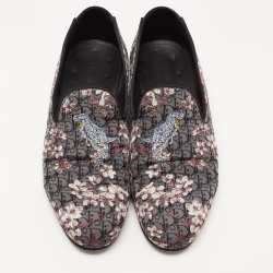 Christian Dior Black/Grey Embroidered Fabric and Patent Leather Smoking Slippers Size 41