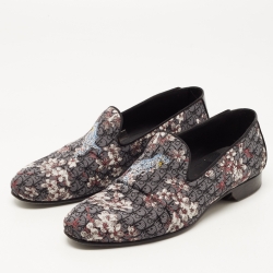 Christian Dior Black/Grey Embroidered Fabric and Patent Leather Smoking Slippers Size 41