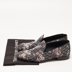 Christian Dior Black/Grey Embroidered Fabric and Patent Leather Smoking Slippers Size 41