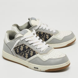 DIOR Grey/White Leather and Canvas B27 Low Top Sneakers Size 44
