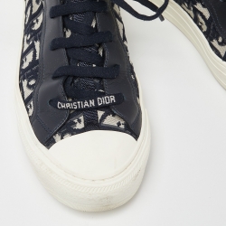 Pre Owned Dior Navy Blue/White Oblique Knit Fabric and Leather Walk'n'Dior High Top Sneakers Size 39