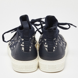 Pre Owned Dior Navy Blue/White Oblique Knit Fabric and Leather Walk'n'Dior High Top Sneakers Size 39