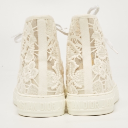 Pre Owned Dior White Canvas and  Lace B23 High Top Sneakers Size 42