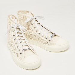 Pre Owned Dior White Canvas and  Lace B23 High Top Sneakers Size 42