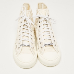 Pre Owned Dior White Canvas and  Lace B23 High Top Sneakers Size 42