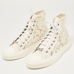 Pre Owned Dior White Canvas and  Lace B23 High Top Sneakers Size 42