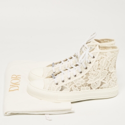 Pre Owned Dior White Canvas and  Lace B23 High Top Sneakers Size 42