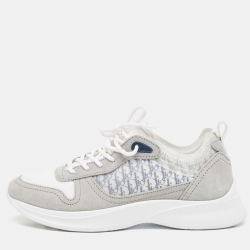 Dior Grey Oblique Mesh and Suede B25 Low Top Sneakers Size 41