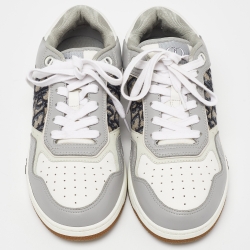 Dior Grey/White Leather and Oblique Canvas B27 Sneakers Size 40.5