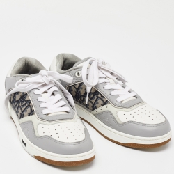 Dior Grey/White Leather and Oblique Canvas B27 Sneakers Size 40.5