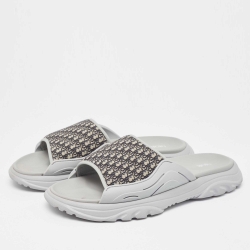 Dior Grey Canvas and Rubber Slide Flats Size 48