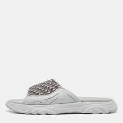 Dior Grey Canvas and Rubber Slide Flats Size 48