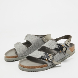 Dior X Birkenstock Grey Wool Slingback Sandals Size 41 