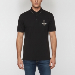 مملوكة مسبقًا Dolce & Gabbana Black Pique Cotton Embroidered Crown Bee Polo T-Shirt XXL