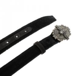 Pre Owned Dolce and Gabbana Black Velvet Bee Buckle Belt 115cm
