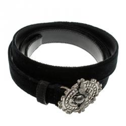 Pre Owned Dolce and Gabbana Black Velvet Bee Buckle Belt 115cm